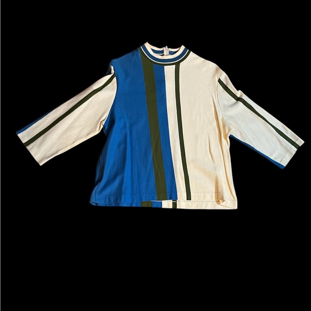 Vintage 1970’s Striped Blue and Cream Long Sleeve Top 100% Cotton
